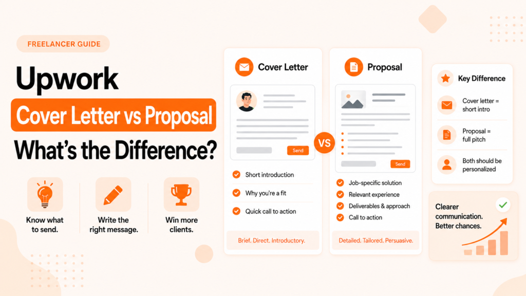 Upwork cover letter vs proposal comparison showing the difference between a short introduction and a full job proposal
