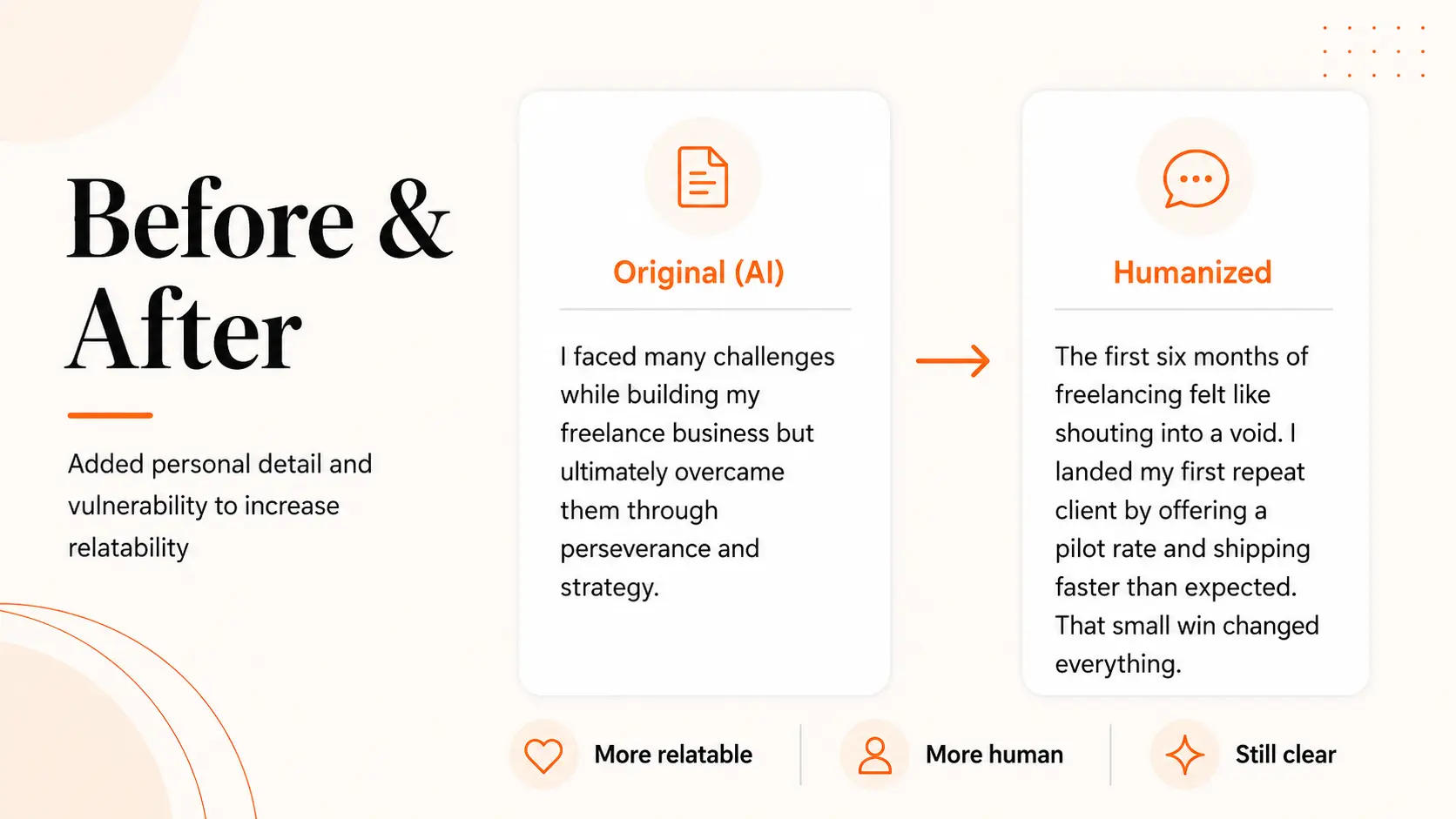 Added personal detail and vulnerability to increase relatability