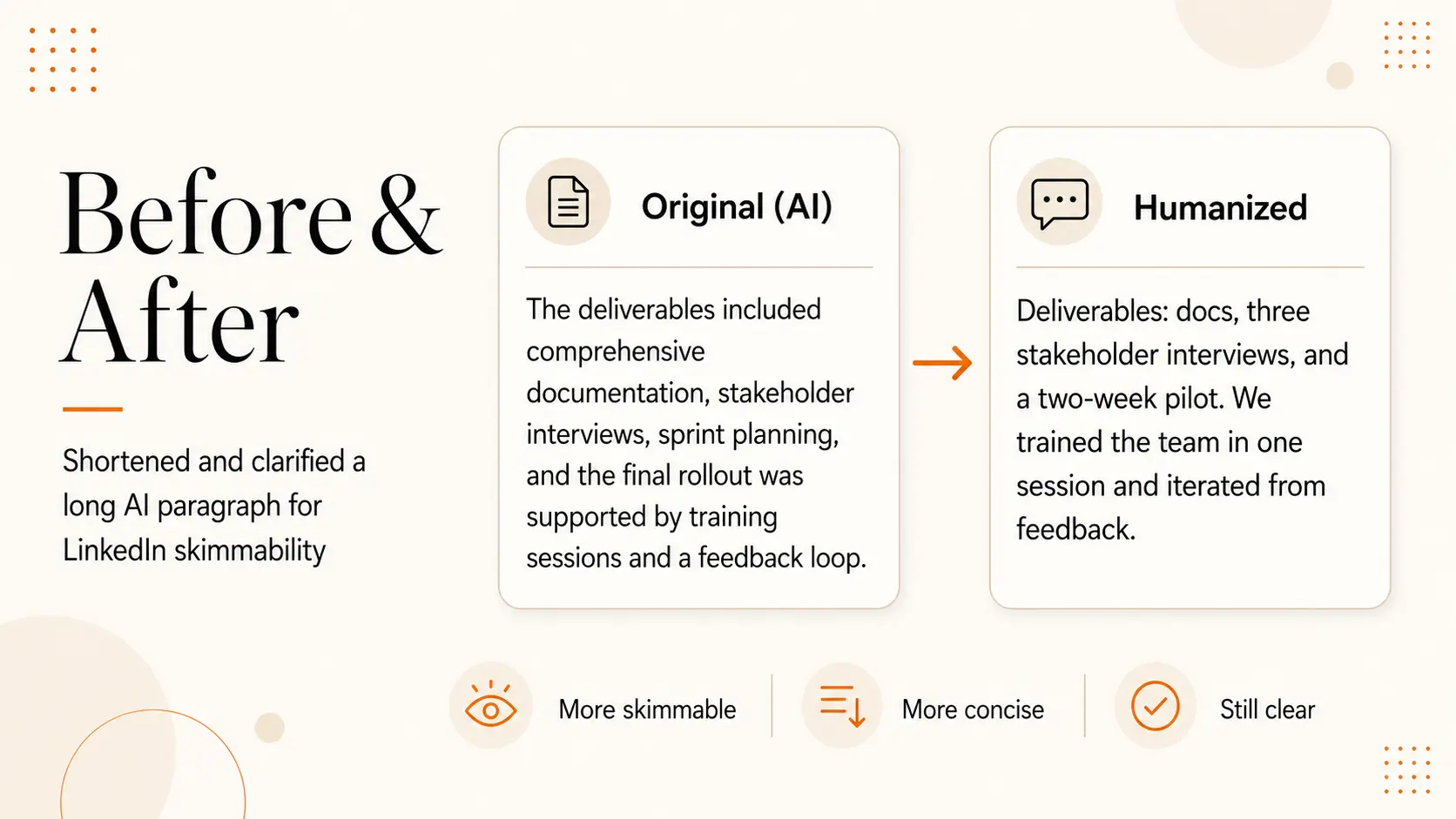 Shortened and clarified a long AI paragraph for LinkedIn skimmability