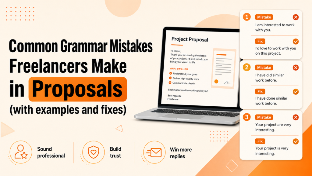 Common grammar mistakes freelancers make in proposals with corrected examples and simple fixes