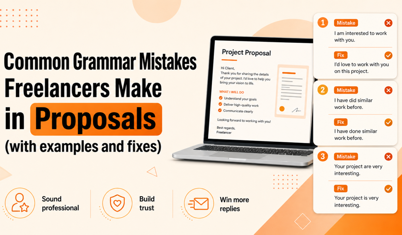 Common grammar mistakes freelancers make in proposals with corrected examples and simple fixes