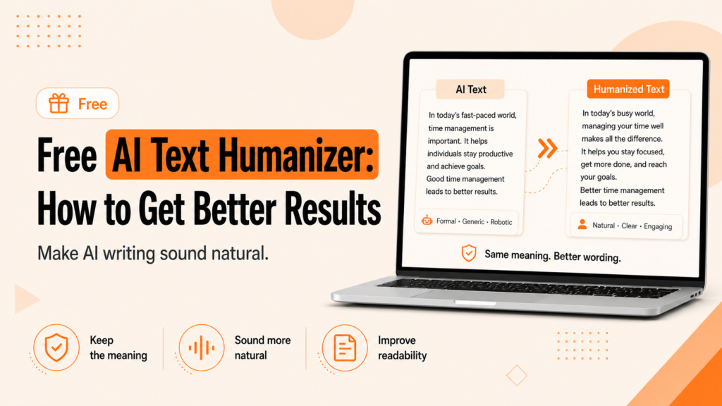 Free AI text humanizer showing how to make AI writing sound natural while keeping the original meaning