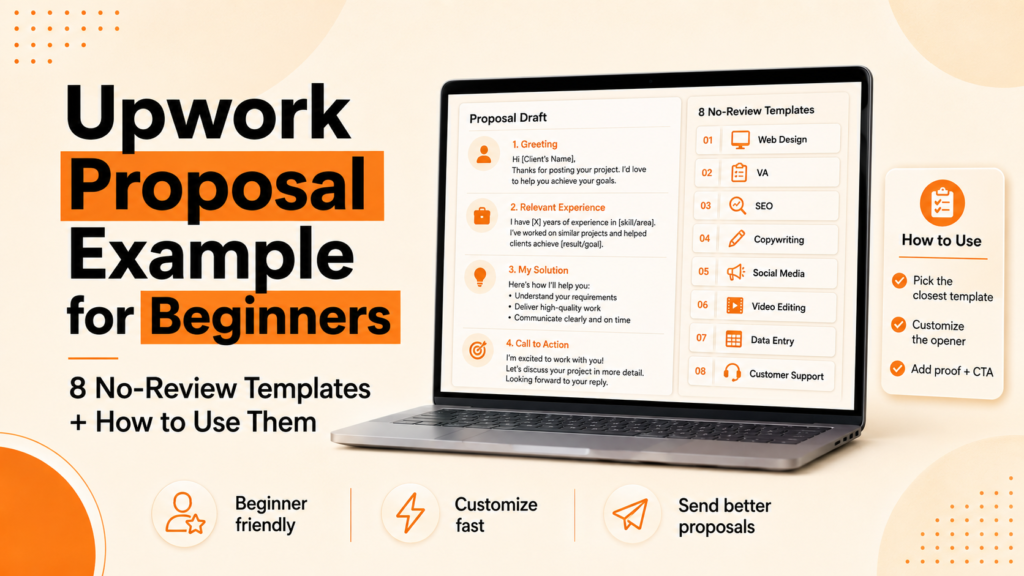 Upwork proposal example for beginners featuring eight no-review templates and tips for customizing each proposal