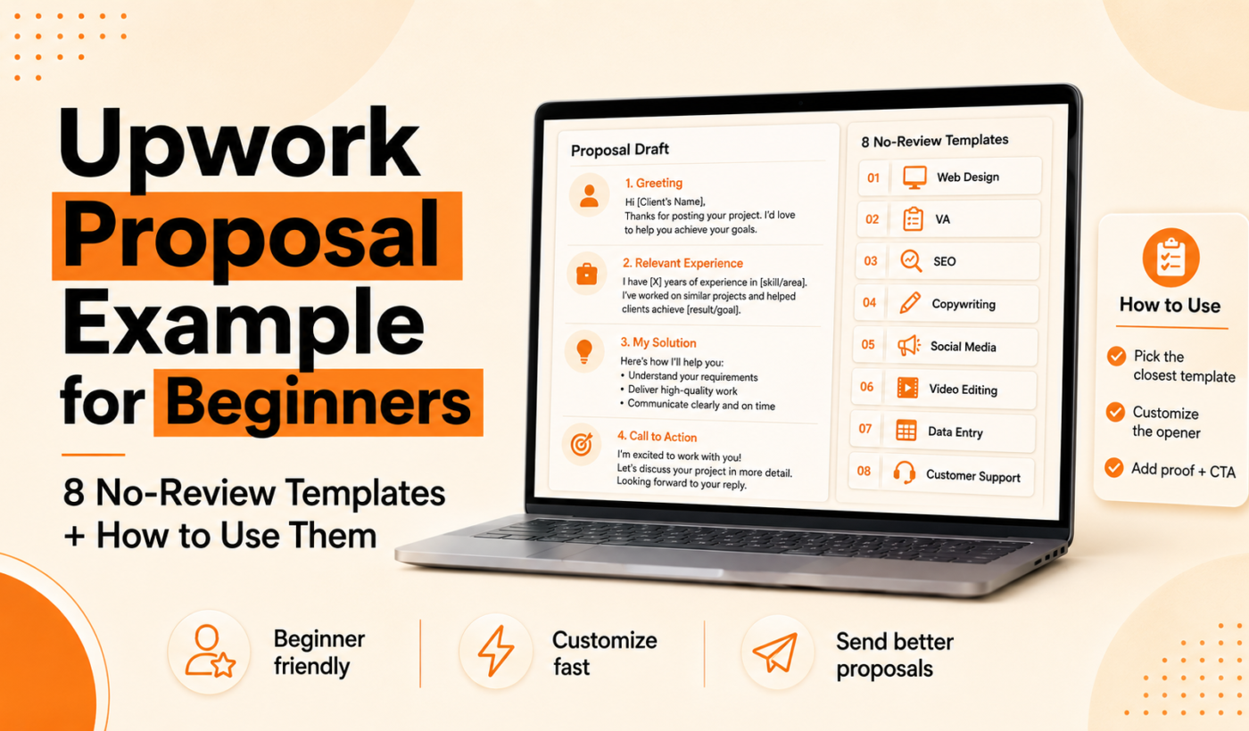 Upwork proposal example for beginners featuring eight no-review templates and tips for customizing each proposal