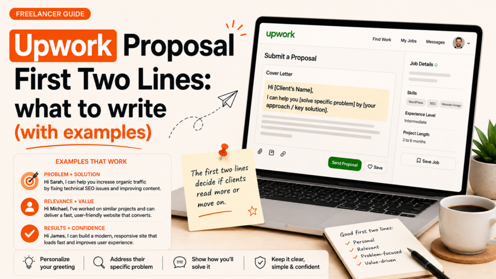 Upwork proposal first two lines examples showing what to write to grab a client’s attention