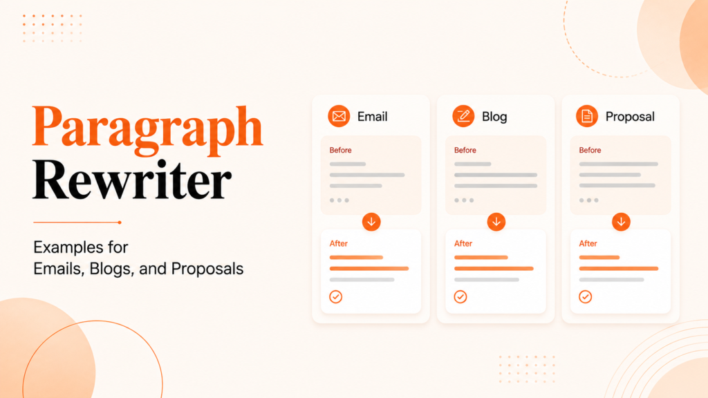 Paragraph rewriter examples for emails, blog posts, and proposals with before-and-after text examples