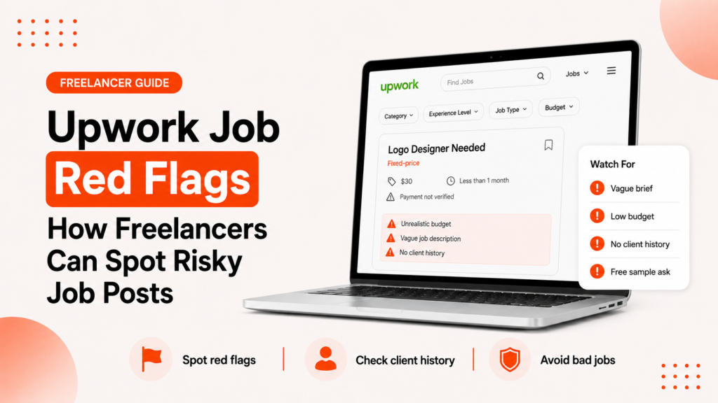 Upwork job red flags featured image showing how freelancers can spot risky job posts and avoid bad freelance jobs