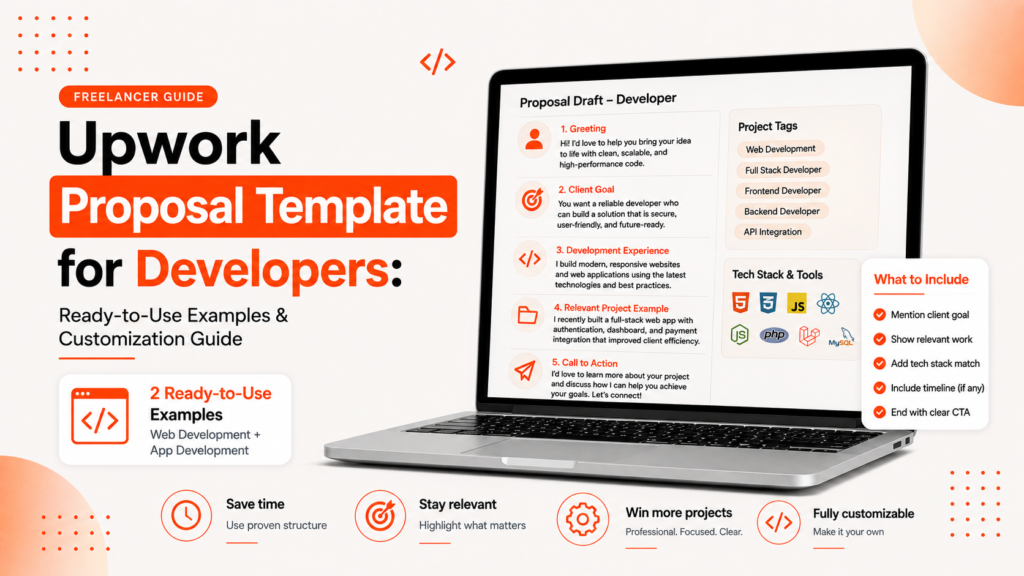 Upwork proposal template for developers with ready-to-use examples, tech stack details, project proof, and customization tips