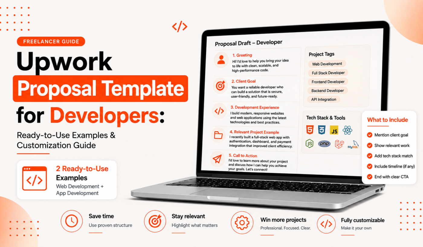 Upwork proposal template for developers with ready-to-use examples, tech stack details, project proof, and customization tips