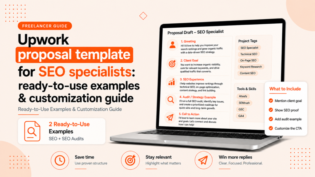 Upwork proposal template for SEO specialists with ready-to-use examples, SEO audit proof, tools, and customization tips