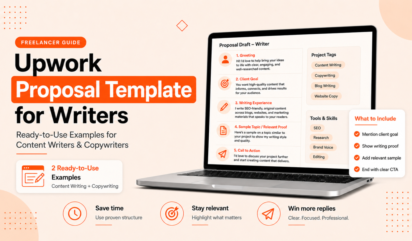 Upwork proposal template for writers with ready-to-use examples for content writers and copywriters