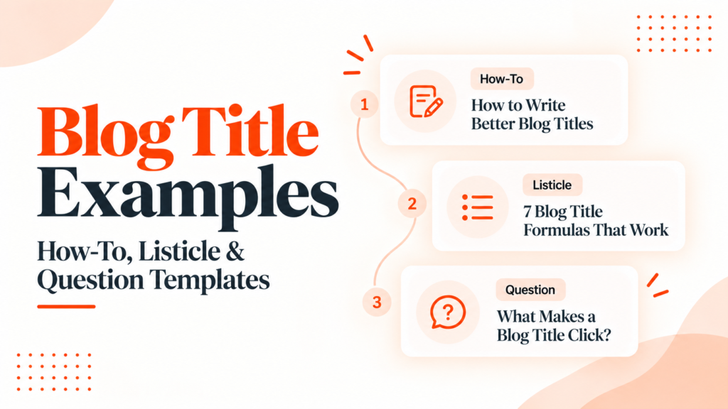Blog title examples showing how-to, listicle, and question post templates