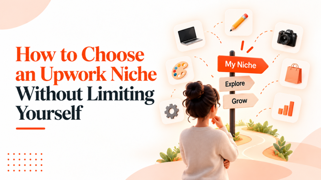 How to choose an Upwork niche without limiting yourself, showing different freelance skill paths and growth options