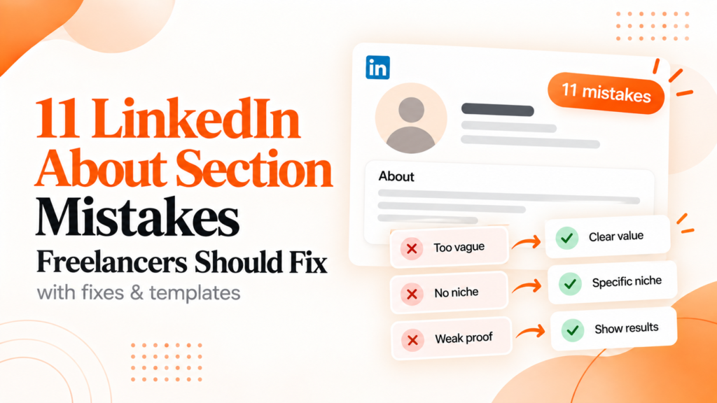 11 LinkedIn About section mistakes freelancers should fix with examples of vague positioning, niche clarity, and stronger proof
