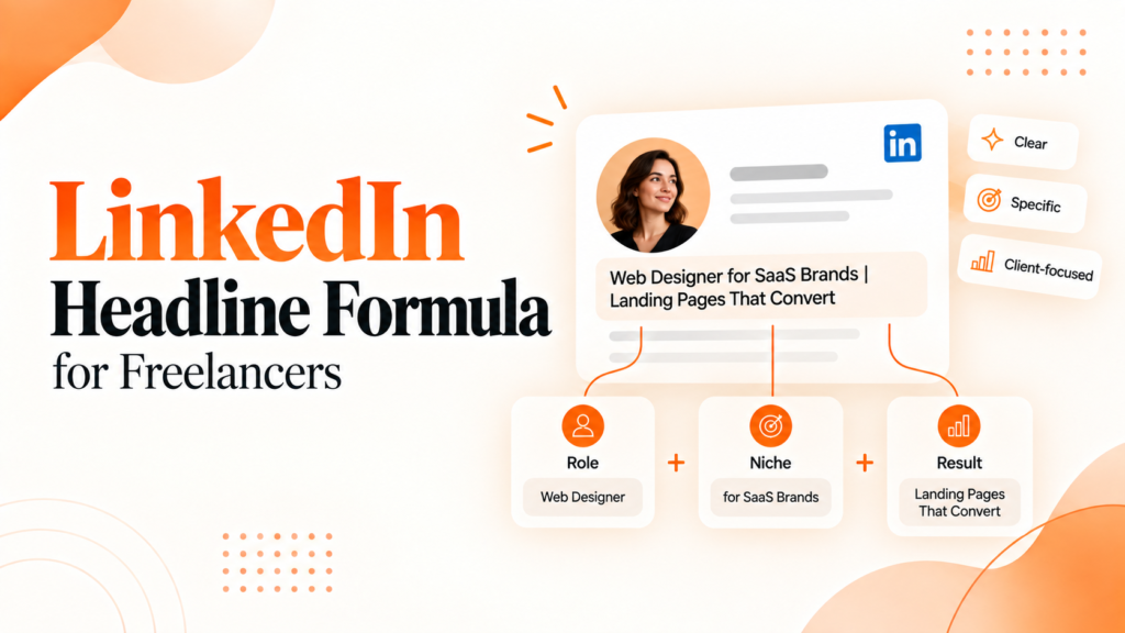 LinkedIn headline formula for freelancers showing role, niche, and result in a profile headline example