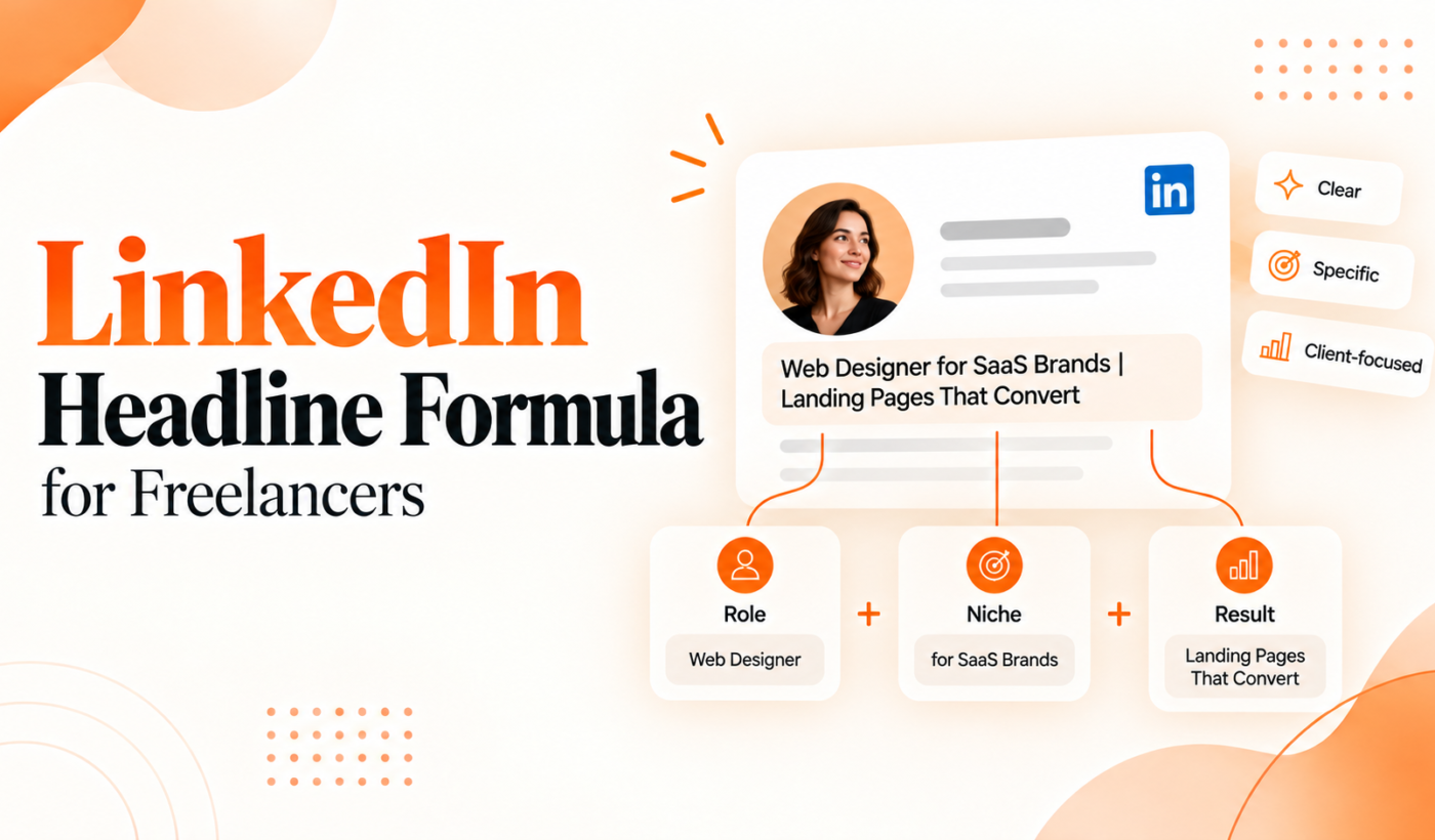 LinkedIn headline formula for freelancers showing role, niche, and result in a profile headline example