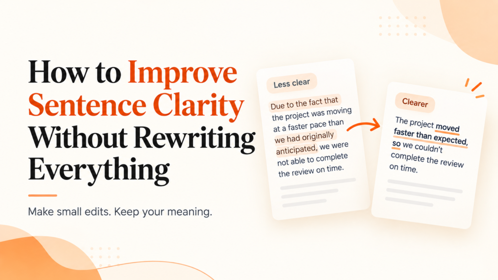 How to improve sentence clarity without rewriting everything, showing a less clear sentence compared with a clearer edited version