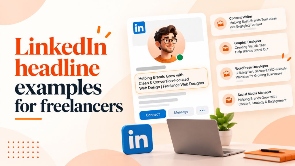 LinkedIn headline examples for freelancers with sample headlines for content writers, graphic designers, WordPress developers, and social media managers